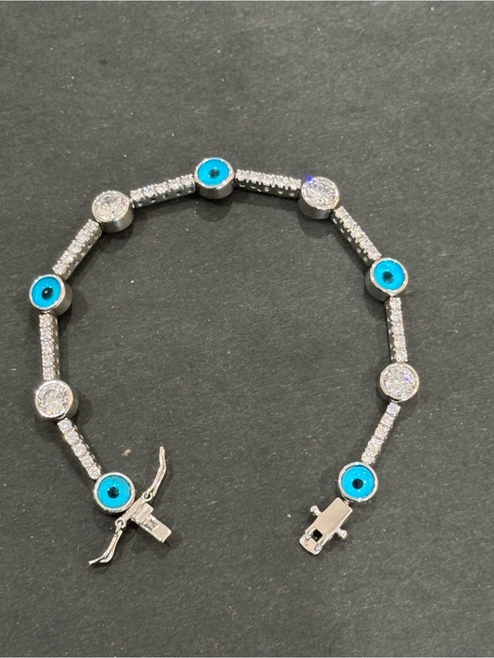 Jewelry - Sterling Silver Blue Evil Eye Tennis Bracelet - Sparkling CZ Accents